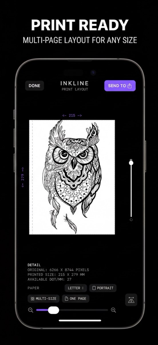 The stencil editing screen with detail and intensity sliders adjusting a design.